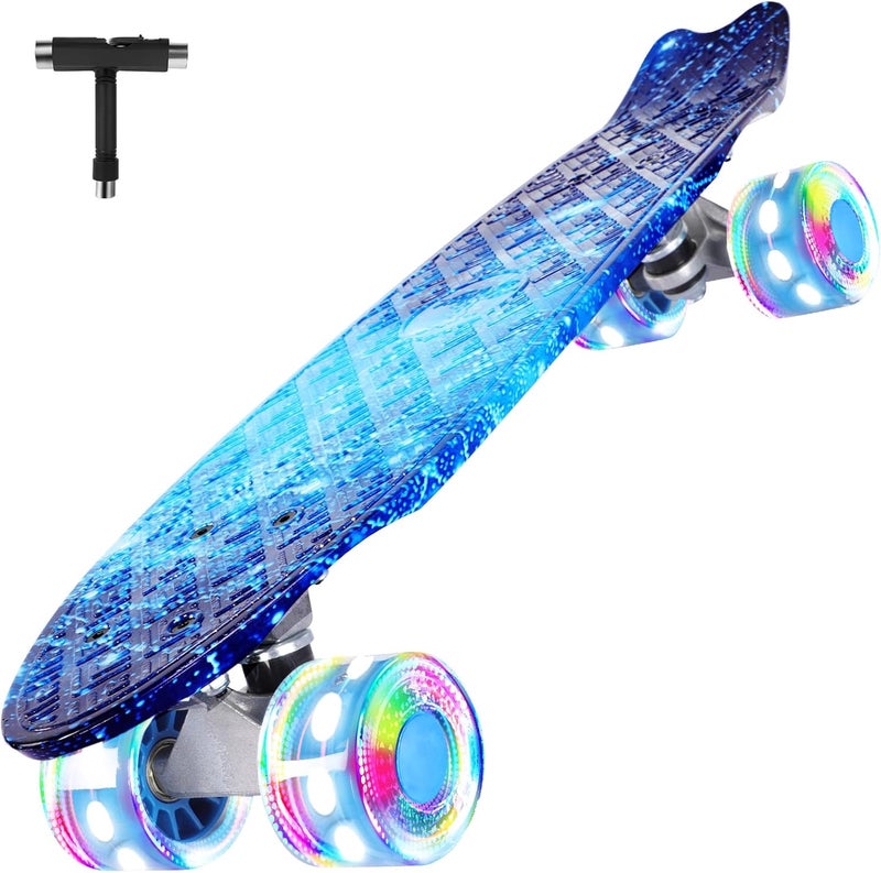 BELEEV 22 inch Skateboards for Kids, Cruiser Skateboard for Beginners Girls Boys Teens Adults, Mini Skateboards Classic Complete Skate Board with Skate T-Tool, Max Load 220 LBS - Image 1
